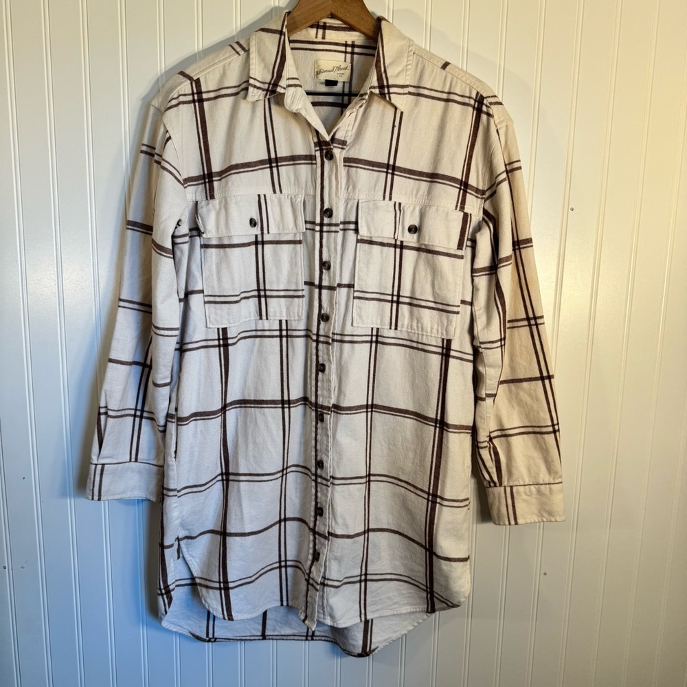 Universal Threads White & Brown Plaid Button Down Shirt Dress 100% Cotton Size S - Picture 3 of 13